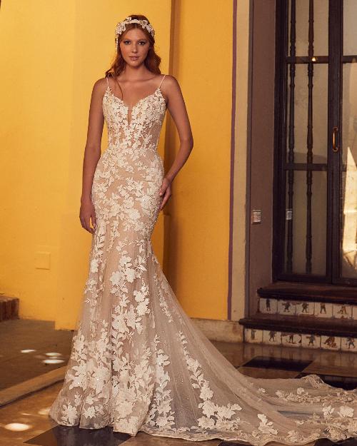 La23106 lace mermaid wedding dress with spaghetti straps 1